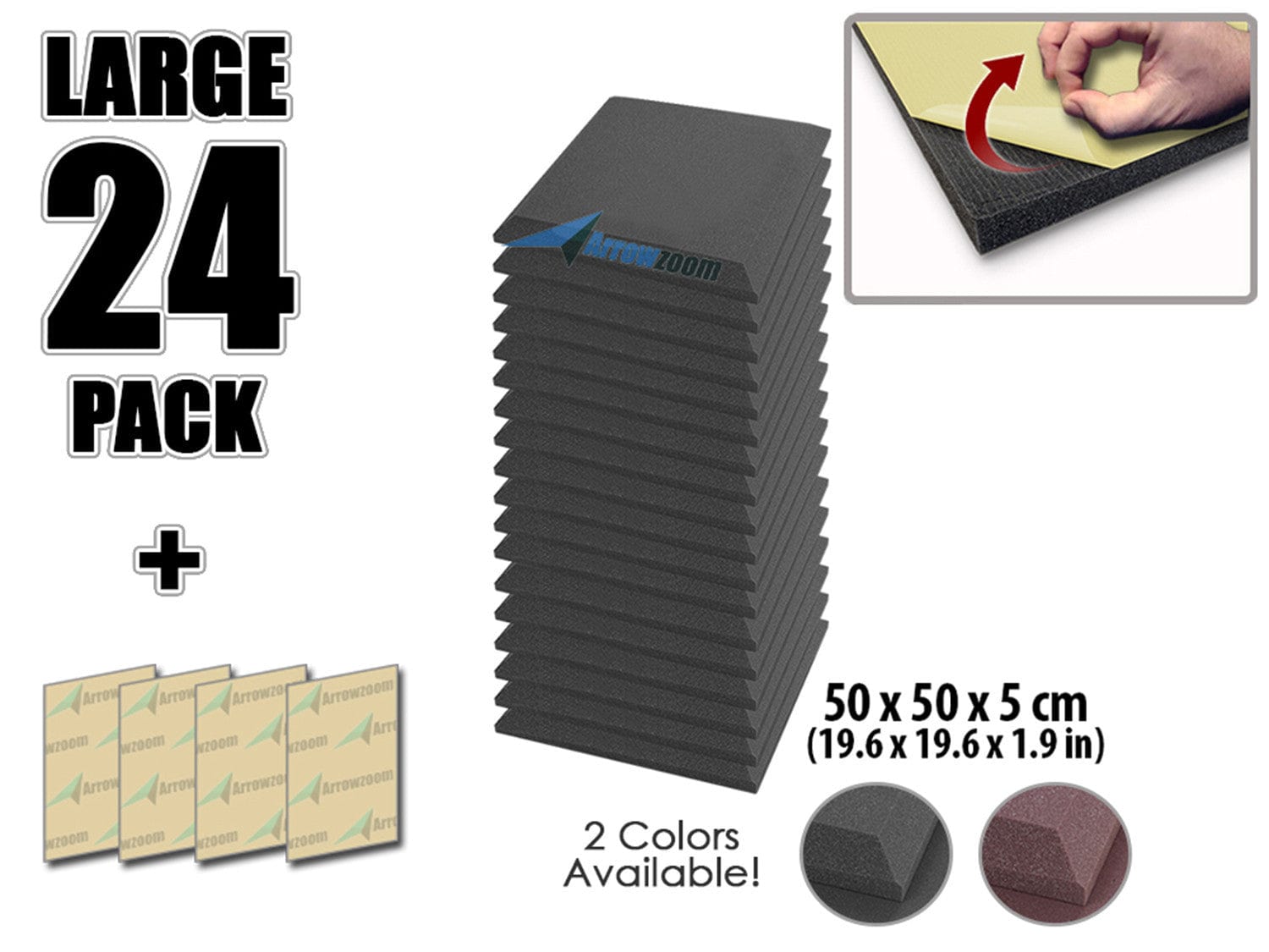 New 24pcs Bundle Flat Bevel Adhesive Backed Tile Acoustic Panels Sound Absorption Studio Soundproof Foam 2 Colors KK1055 Arrowzoom.