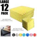 Arrowzoom Egg Crate Adhesive Backed Series Acoustic Foam - Solid Colors - KK1219 Yellow / 12 Pieces 25 x 25 x 3cm /9.8 X 9.8 X 1.1 in