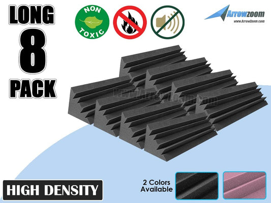 Arrowzoom 8 Pcs Black Long Mini Bass Trap Acoustic Panels Sound Absorption Studio Soundproof Foam 2 Colors KK1138 Black