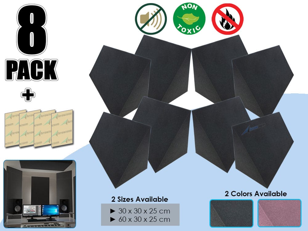 Arrowzoom 8 Pcs Triangle Corner Bass Trap Acoustic Foam for Room Audio Isolation and Studio Soundproofing 2 Sizes KK1161 Large - 60 x 30 x 25 cm / Black