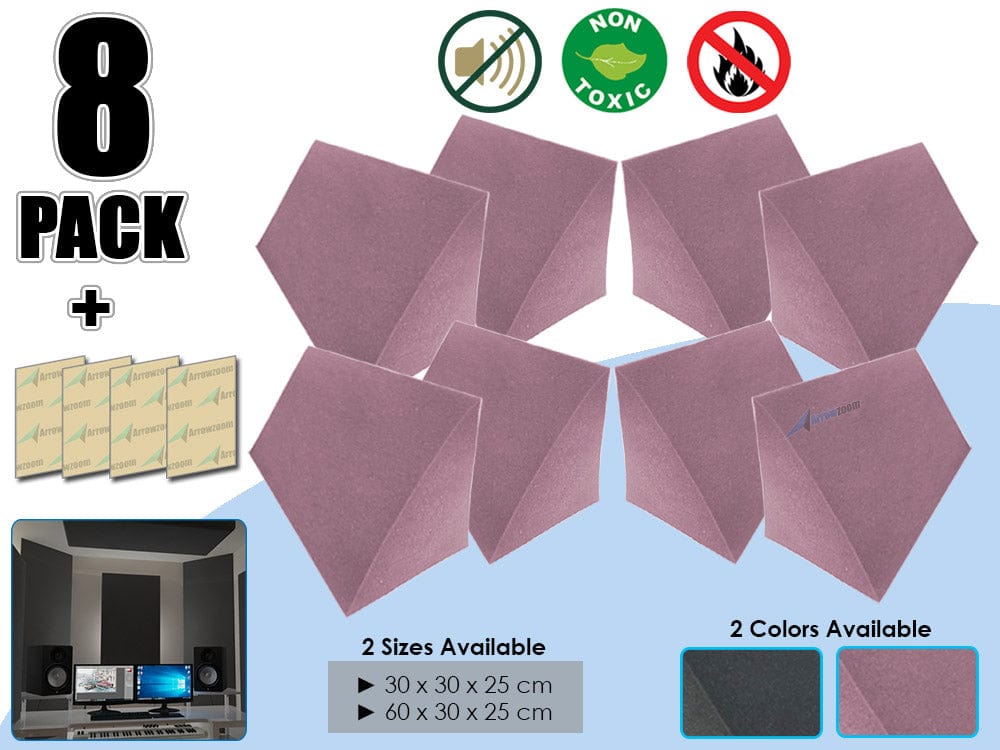 Arrowzoom 8 Pcs Triangle Corner Bass Trap Acoustic Foam for Room Audio Isolation and Studio Soundproofing 2 Sizes KK1161 Large - 60 x 30 x 25 cm / Purple