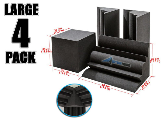 New 4 pcs Black Corner Bass Trap Set Acoustic Panels Sound Absorption Studio Soundproof Foam KK1043
