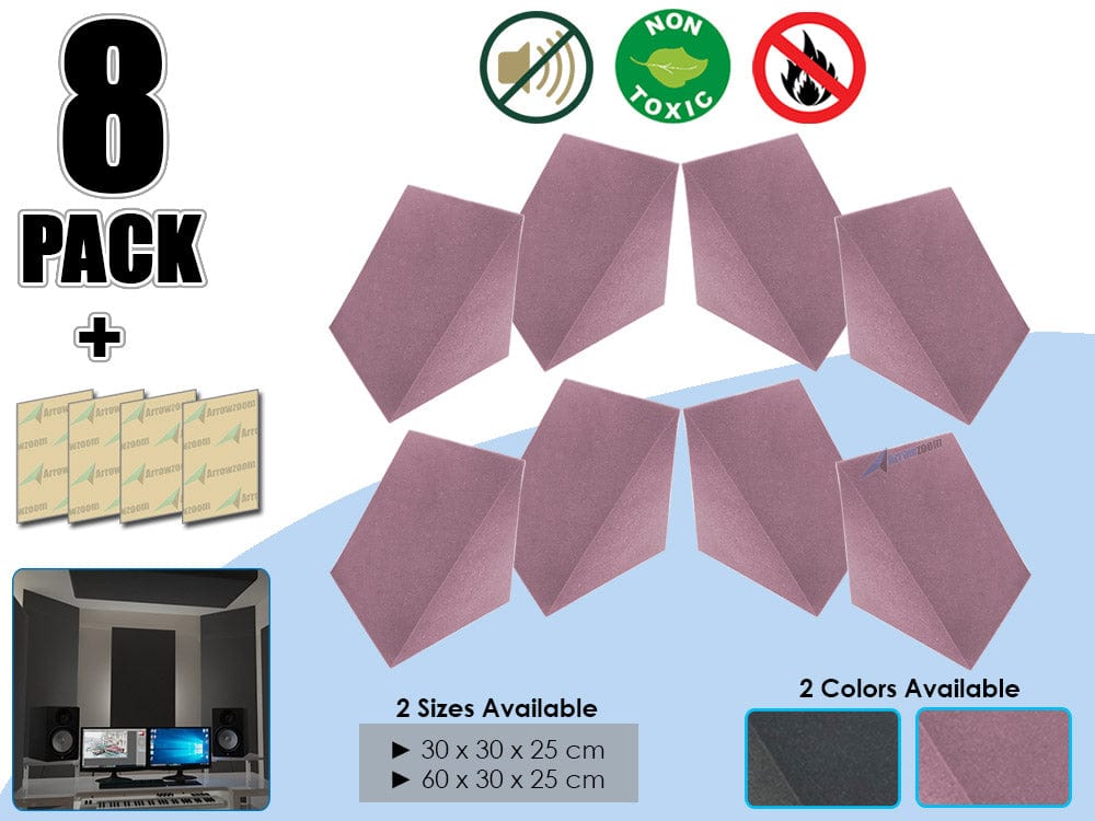 Arrowzoom 8 Pcs Triangle Corner Bass Trap Acoustic Foam for Room Audio Isolation and Studio Soundproofing 2 Sizes KK1161 Small - 30 x 30 x 25 cm / Purple