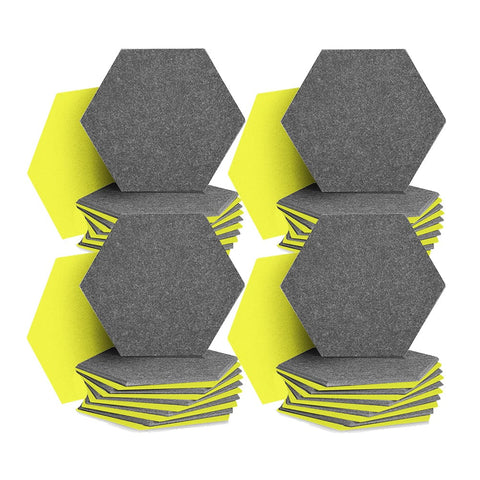 Arrowzoom Hexagon Felt Sound Absorbing Wall Panel - Gray and Yellow - KK1224 48 pieces - 26 x 30 x 1cm / 10.2 x 11.8 x 0.4 in / Gray and Yellow