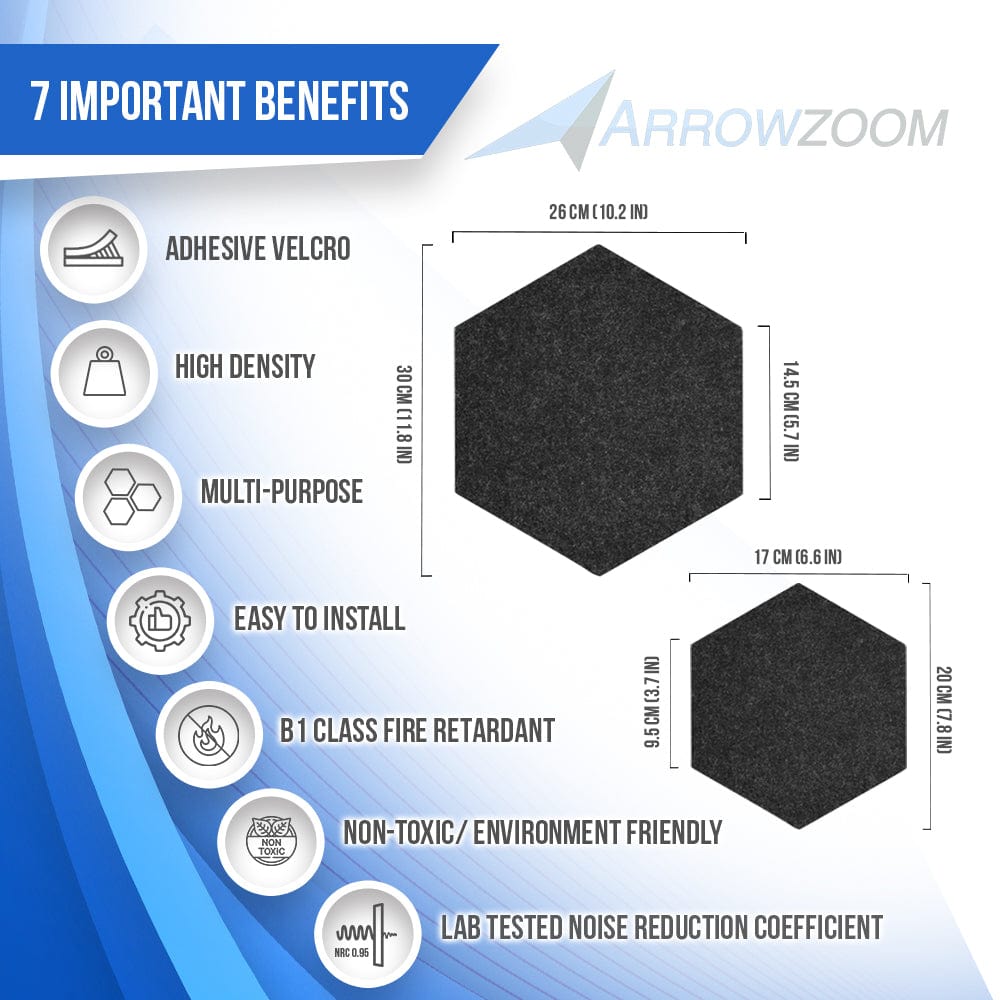 Arrowzoom Hexagon Felt Sound Absorbing Wall Panel - Gray and White - KK1224