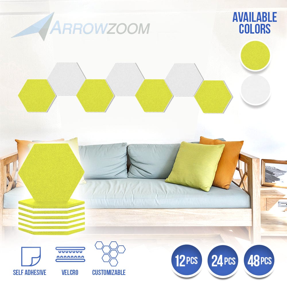 Arrowzoom Hexagon Felt Sound Absorbing Wall Panel - Yellow and White - KK1224