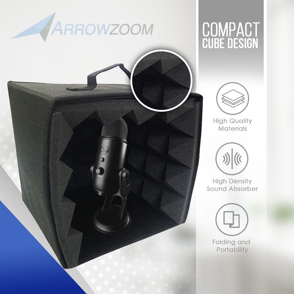 Arrowzoom Portable Microphone Isolation Box - Studio Voice Booth - KK1159 Black