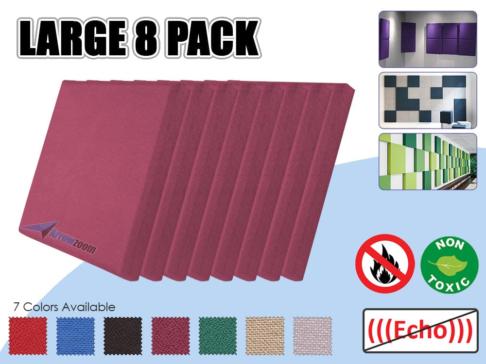 Arrowzoom 8 Pcs BURGUNDY Color Eco-friendly Acoustic Textured Fabric Sound Echo Quiet Absorption Fire Retardant Panels KK1152